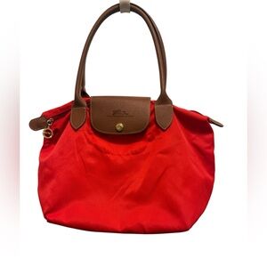 Longchamp Le Pliage Shoulder
Bag Folding Tote M Size Red Outlet Brown Accents